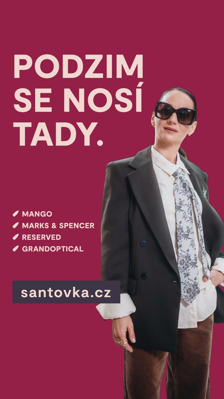 Packshot 1: postava na vínovém pozadí, claim Podzim se nosí tady